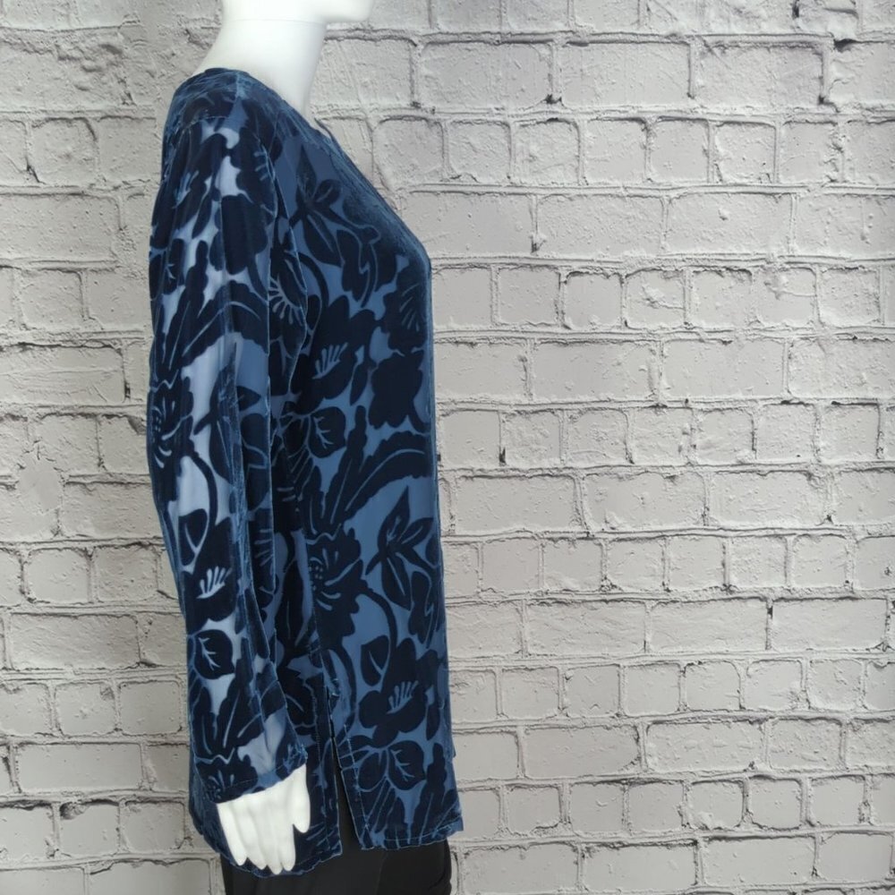 Silk Lore by Beth Terrell Navy Blue Velour/Silk Tunic, Women's Small - Picture 5 of 12